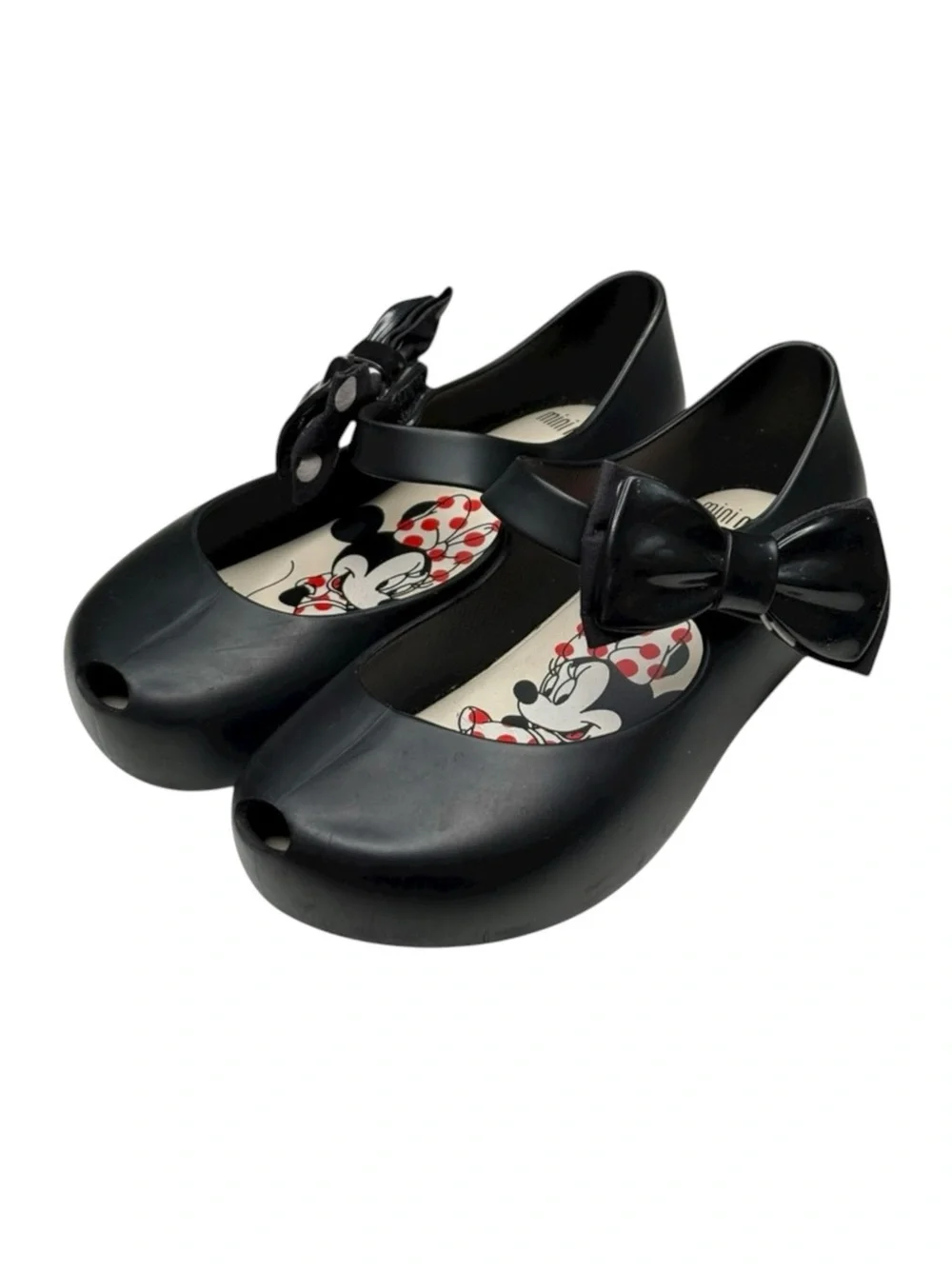 Mini Melissa 𖠌 Minnie Mouse Disney Ultra Bow Jelly Flat Shoes 𖠌 Black 𖠌 Girls 10